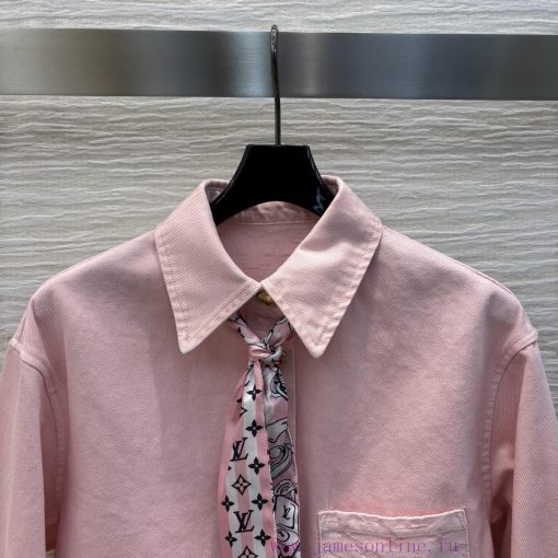 CC76897 Louis Vuitton 25 Early Spring New Collection Pink Washed Denim Series Lapel Short Shirt 1rygbv0k - Image 3