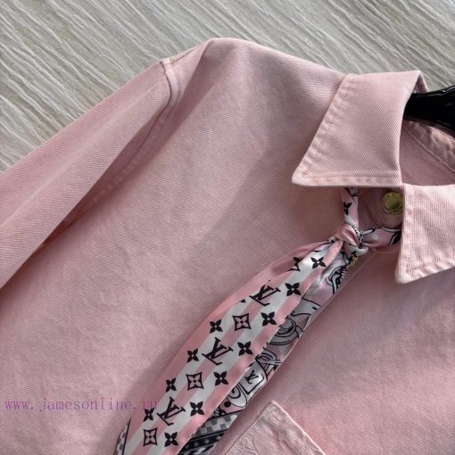 CC76897 Louis Vuitton 25 Early Spring New Collection Pink Washed Denim Series Lapel Short Shirt 1rygbv0k - Image 4