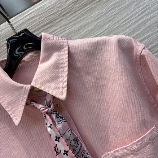 CC76897 Louis Vuitton 25 Early Spring New Collection Pink Washed Denim Series Lapel Short Shirt 1rygbv0k - Image 5