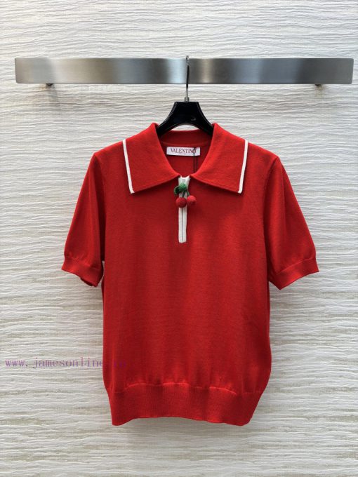 CT77005 Valentino 25 Early Spring New Collection Same As Jolin Tsai Polo Neck Red Knit Sweater asv5ykv0