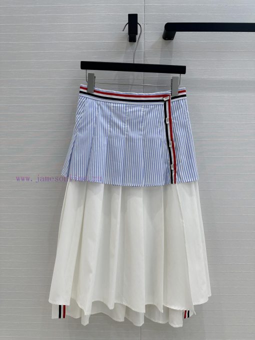 Strongly Recommend BB77155 Tho * B 25ss New Product Sky Blue Striped Pleated Half Skirt Fake Tw f9cu1p14