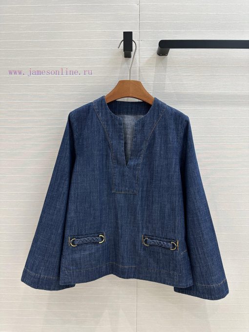 Highly Recommend BC77157 Zi * M25ss Vacation New Product V-neck Denim Shirt Woven And Spliced P mxf03zq8 - Image 2