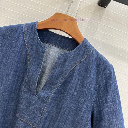Highly Recommend BC77157 Zi * M25ss Vacation New Product V-neck Denim Shirt Woven And Spliced P mxf03zq8 - Image 5