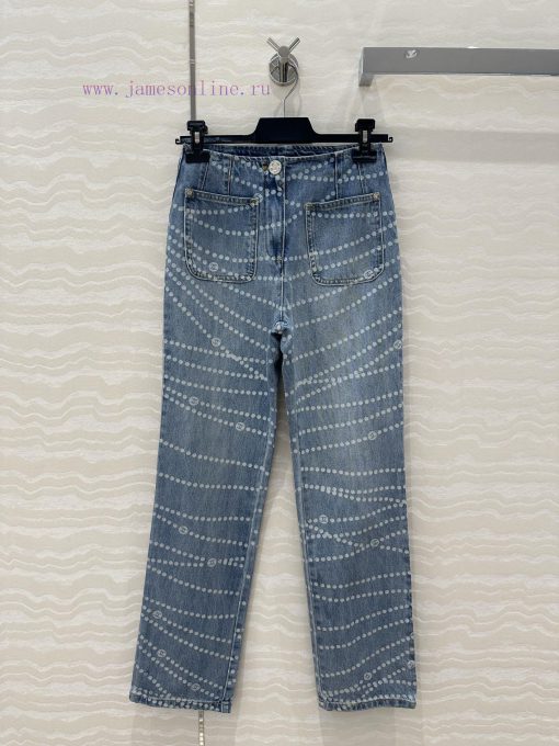 AK77193 Coco Chanel Girls' Pearl Chain Double Pocket Small Straight Leg Jeans A Popular Item Av l0loxna0
