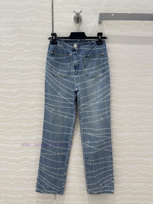 AK77193 Coco Chanel Girls' Pearl Chain Double Pocket Small Straight Leg Jeans A Popular Item Av l0loxna0 - Image 2