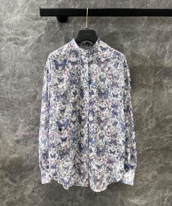 ZC60991 Dior 25 Early Spring New Blue Butterfly Printed Shirt | YB Developed White Bottom Flowe hvrg91sv
