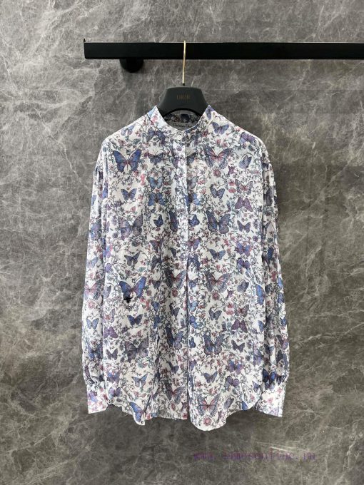 ZC60991 Dior 25 Early Spring New Blue Butterfly Printed Shirt | YB Developed White Bottom Flowe hvrg91sv - Image 2