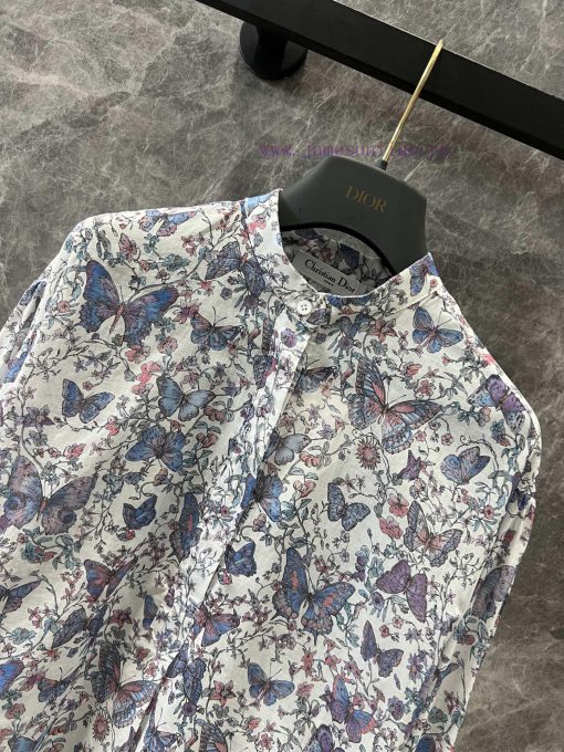 ZC60991 Dior 25 Early Spring New Blue Butterfly Printed Shirt | YB Developed White Bottom Flowe hvrg91sv - Image 4