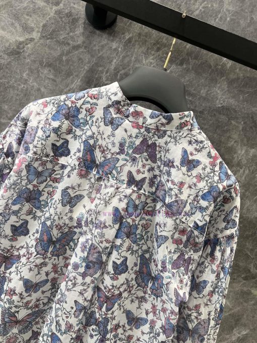 ZC60991 Dior 25 Early Spring New Blue Butterfly Printed Shirt | YB Developed White Bottom Flowe hvrg91sv - Image 5