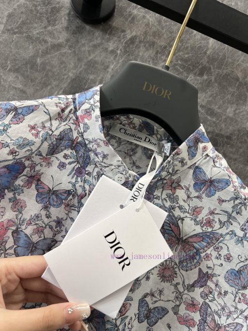 ZC60991 Dior 25 Early Spring New Blue Butterfly Printed Shirt | YB Developed White Bottom Flowe hvrg91sv - Image 9