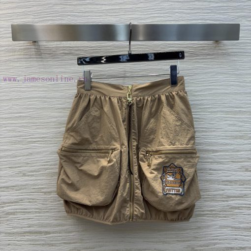CB77508 Louis Vuitton 25 Spring/Summer Khaki Flight Seal Zipper Double Pocket Half Skirt Drawst vx0o5wft