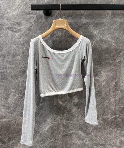 ZT61062 Miumi * 25Ss Spring/Summer New Sailor Letter Embroidered Short Shoulder Long Sleeve T-s gcsc8c3u