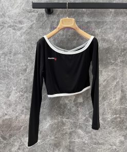 ZT61062 Miumi * 25Ss Spring/Summer New Sailor Letter Embroidered Short Shoulder Long Sleeve T-s mrtrnzua