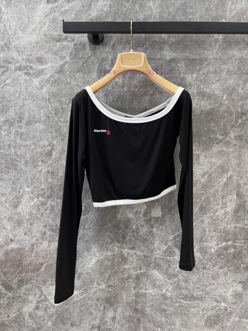 ZT61062 Miumi * 25Ss Spring/Summer New Sailor Letter Embroidered Short Shoulder Long Sleeve T-s mrtrnzua
