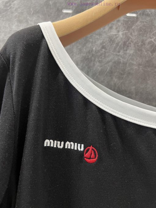 ZT61062 Miumi * 25Ss Spring/Summer New Sailor Letter Embroidered Short Shoulder Long Sleeve T-s mrtrnzua - Image 5