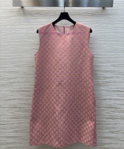 CL77399 Gucci 25 Early Spring New Collection Double G Jacquard Pink Cowboy Sleeveless Dress Wit fzc9devh