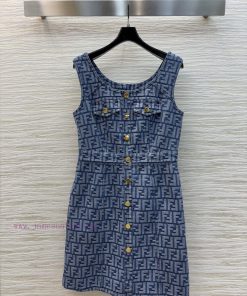 CL77500 Fendi 25 New Style Double F Jacquard Sleeveless Denim Dress Double F Jacquard Denim Fab 4oll06r6