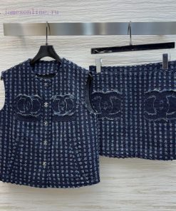 CT77502 Chanel 25 New Product Denim Burnt Flower Series Round Neck Vest Jacket+double C Decorat xt5p901e