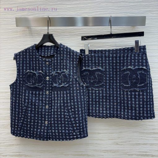 CT77502 Chanel 25 New Product Denim Burnt Flower Series Round Neck Vest Jacket+double C Decorat xt5p901e