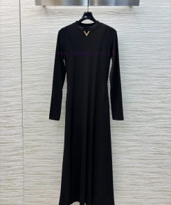 Autumn And Winter Essential CL72358 V-Buckle Decorative Knitted Cotton Bottom Dress Super Beaut bj0uh0g4