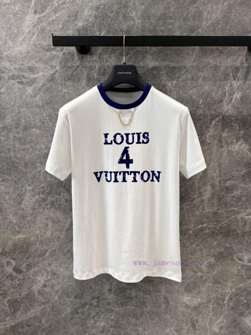 ZT60559 Louis Vuitton 25Ss Spring/Summer New Blue And White Color Plush Printed Round Neck Shor oy4df8gp - Image 2