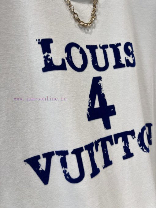 ZT60559 Louis Vuitton 25Ss Spring/Summer New Blue And White Color Plush Printed Round Neck Shor oy4df8gp - Image 6
