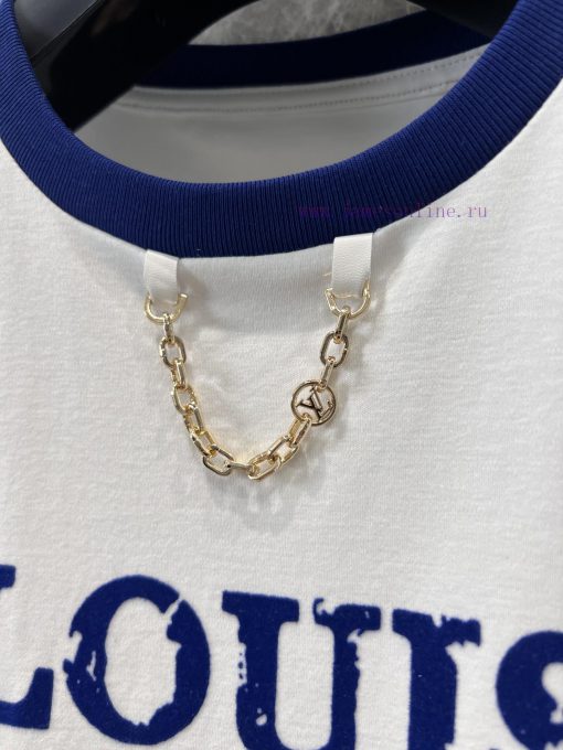 ZT60559 Louis Vuitton 25Ss Spring/Summer New Blue And White Color Plush Printed Round Neck Shor oy4df8gp - Image 7