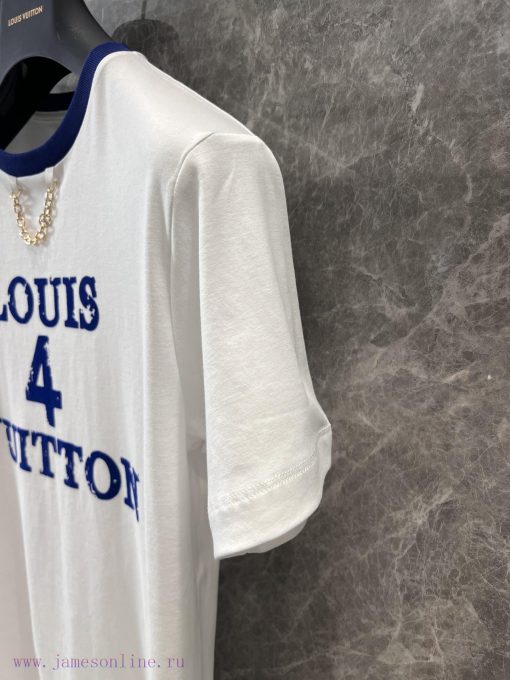 ZT60559 Louis Vuitton 25Ss Spring/Summer New Blue And White Color Plush Printed Round Neck Shor oy4df8gp - Image 8