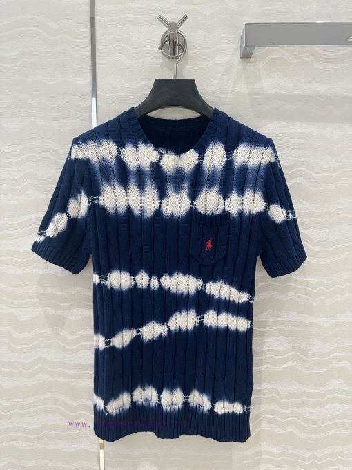 ️ AT76151 RL Rich American Style ️ Round Neck Twisted Flower Tie Dyeing Gradient Top Navy Blue su3dmt91