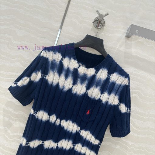 ️ AT76151 RL Rich American Style ️ Round Neck Twisted Flower Tie Dyeing Gradient Top Navy Blue su3dmt91 - Image 3