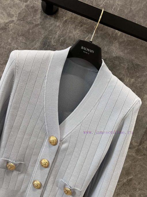 ZW60579 Balmain 25Ss Early Spring New V-neck Six Grain Lion Button Wool Knitted Cardigan | Yb D t39zpaug - Image 4