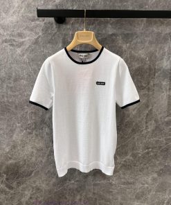 ZT60588 Miumi * 25Ss Early Spring New Sports Leisure Color Contrast Knitting Round Neck Short S ycix1kn5