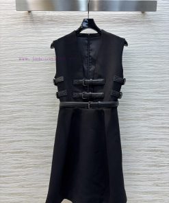 CL76168 Dior 25 Early Spring New Collection Leather Decorative V-neck Sleeveless Dress High End 04j58t84