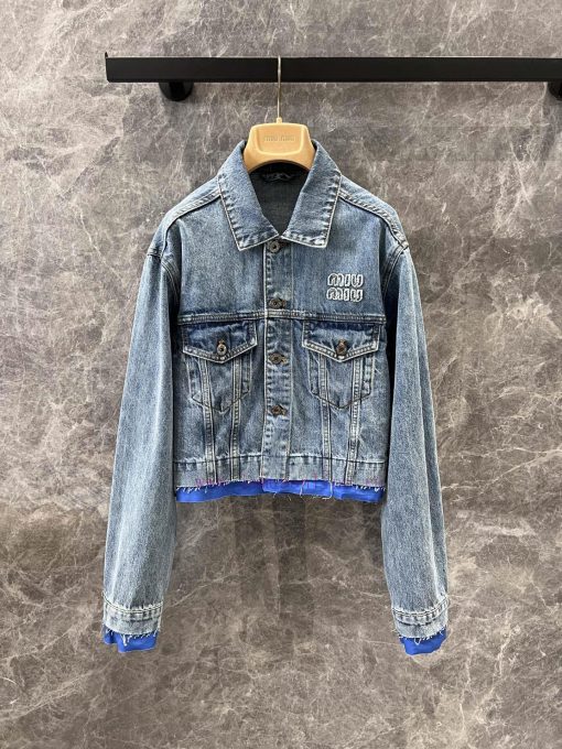 ZW60599 Miumi * 25Ss Early Spring New Intellectual Molecular College Style Denim Jacket Jacket skadjjlq