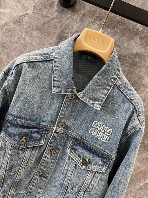 ZW60599 Miumi * 25Ss Early Spring New Intellectual Molecular College Style Denim Jacket Jacket skadjjlq - Image 4