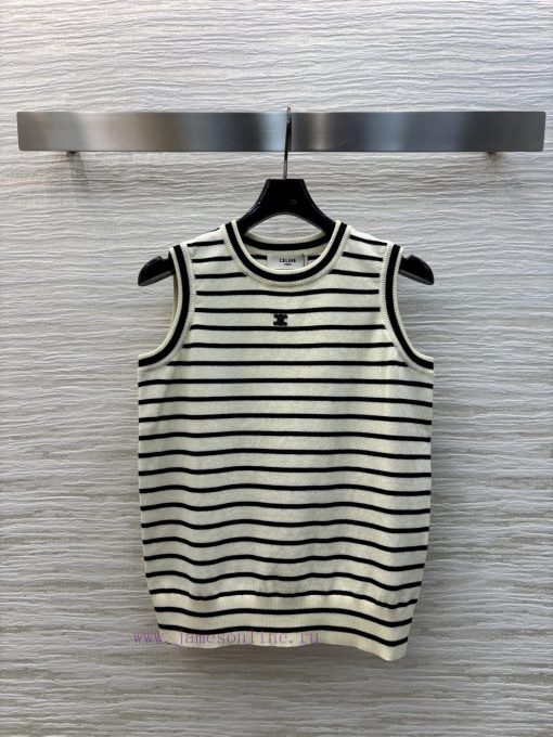 CT76188 Celine 25 Early Spring New Collection Letter Decorative Stripe Knitted Tank Top Thin Ve bi2lzkhh - Image 2
