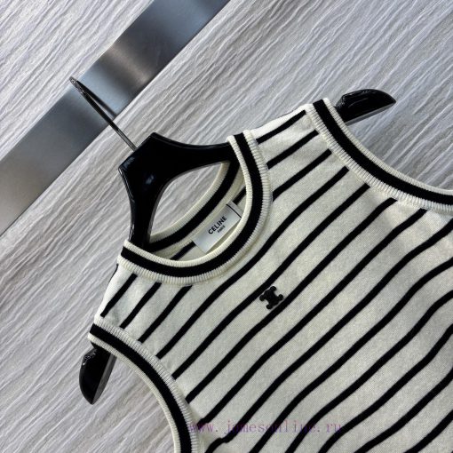 CT76188 Celine 25 Early Spring New Collection Letter Decorative Stripe Knitted Tank Top Thin Ve bi2lzkhh - Image 6