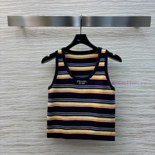 CT76191 Prada 25 Early Spring New Collection Rainbow Stripe Knitted Series Short Tank Top+Round 5uxueqso