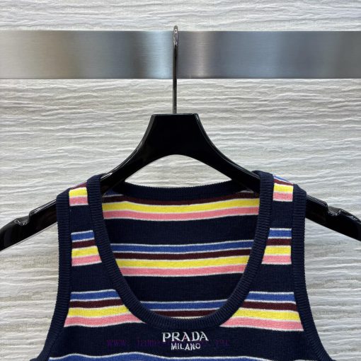 CT76191 Prada 25 Early Spring New Collection Rainbow Stripe Knitted Series Short Tank Top+Round 5uxueqso - Image 3