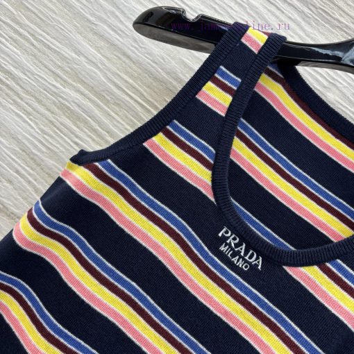 CT76191 Prada 25 Early Spring New Collection Rainbow Stripe Knitted Series Short Tank Top+Round 5uxueqso - Image 4