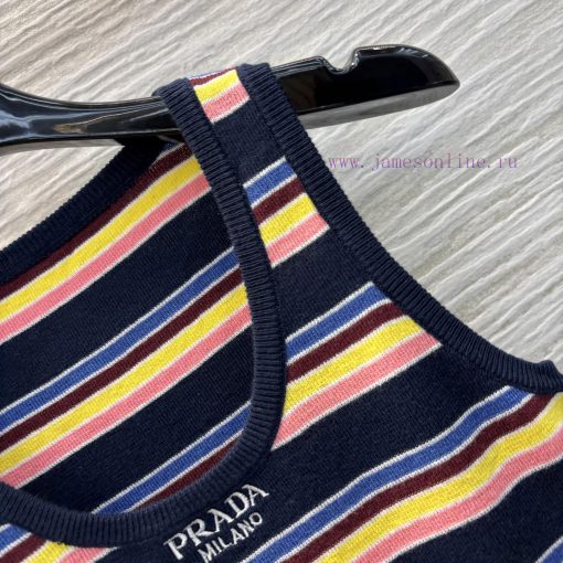 CT76191 Prada 25 Early Spring New Collection Rainbow Stripe Knitted Series Short Tank Top+Round 5uxueqso - Image 5