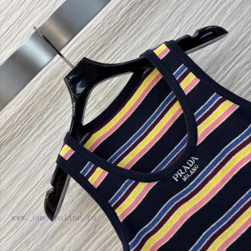 CT76191 Prada 25 Early Spring New Collection Rainbow Stripe Knitted Series Short Tank Top+Round 5uxueqso - Image 6