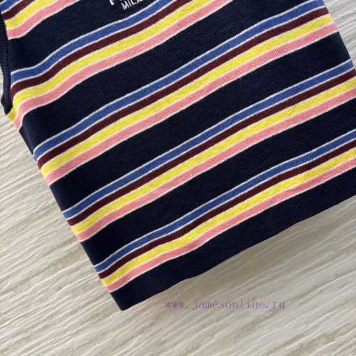 CT76191 Prada 25 Early Spring New Collection Rainbow Stripe Knitted Series Short Tank Top+Round 5uxueqso - Image 8