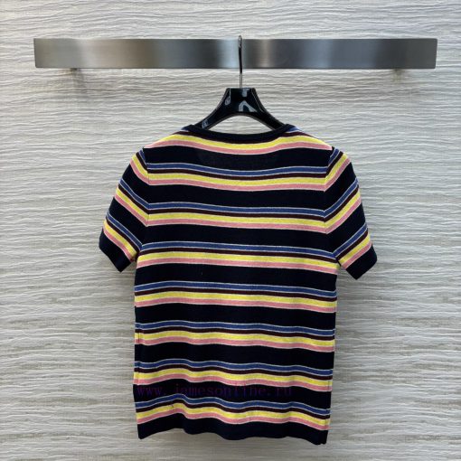CT76192 Prada 25 Early Spring New Collection Rainbow Stripe Knitted Series Round Neck Short Sle sal9m769 - Image 9