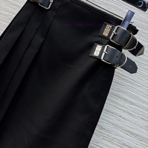 CB76198 Prada 25 Early Spring New Collection Leather Buckle Decoration Workwear Pleated Skirt W sbgwi75d - Image 6