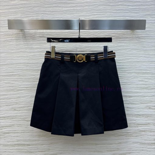 CB76201 Miu 25 Spring/Summer Logo Metal Buckle Ribbon Belt Pleated Half Skirt Classic Pleated S px1hm3en