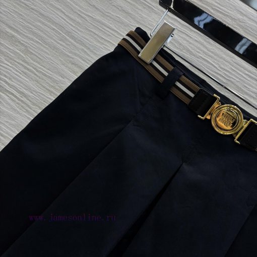 CB76201 Miu 25 Spring/Summer Logo Metal Buckle Ribbon Belt Pleated Half Skirt Classic Pleated S px1hm3en - Image 4