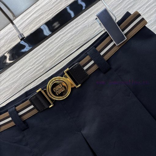 CB76201 Miu 25 Spring/Summer Logo Metal Buckle Ribbon Belt Pleated Half Skirt Classic Pleated S px1hm3en - Image 8