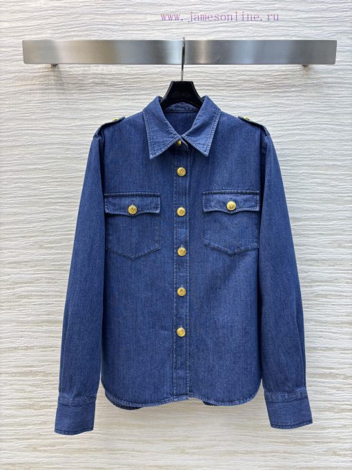 CC76219 Valentino 25 Early Spring New Collection Shoulder Button Denim Lining With Logo Gold Bu qdlb1w13