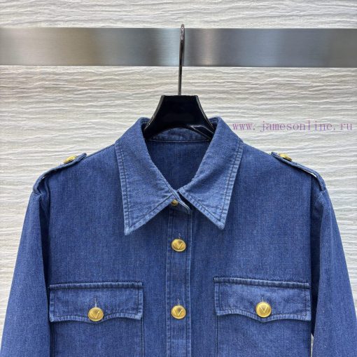 CC76219 Valentino 25 Early Spring New Collection Shoulder Button Denim Lining With Logo Gold Bu qdlb1w13 - Image 3